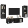 3-tlg. TV-Schrank-Set Hochglanz-Schwarz Spanplatte