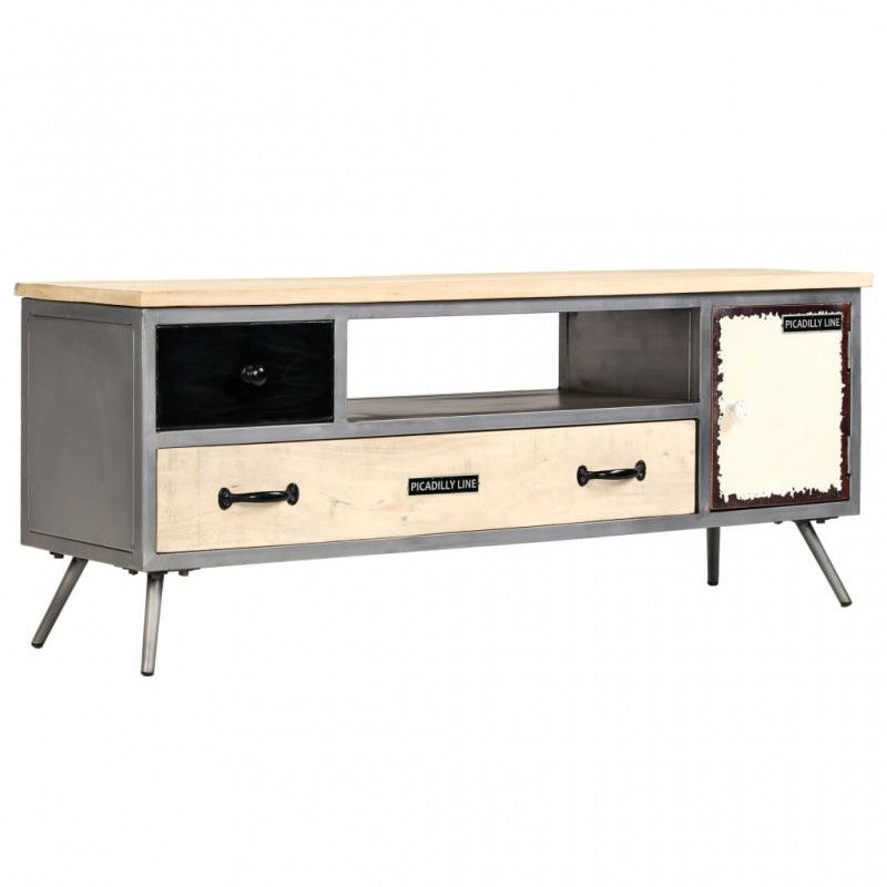 TV-Schrank Mangoholz Massiv und Stahl 120 x 30 x 45 cm