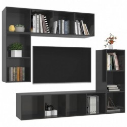 4-tlg. TV-Schrank-Set Hochglanz-Grau Spanplatte