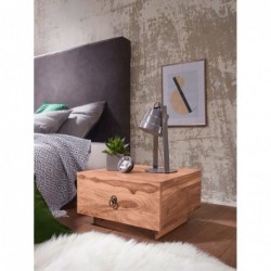 Wohnling Design Nachttisch MUMBAI Massiv-Holz Akazie 40x40x25 cm | Moderne Nacht-Kommode mit Schublade | Nachtschrank Natur-H