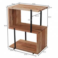 Wohnling Beistelltisch S-Form 45x60x30cm Akazie Metall Ablagetisch | Tischchen Wohnzimmer Industrial | Holztisch mit Metallbe