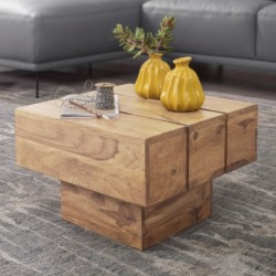 Wohnling Beistelltisch LUCCA Massivholz Akazie Wohnzimmertisch 44 x 44 x 30 cm Couchtisch Massiv Landhaus Cube quadratisch