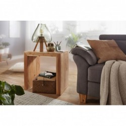 Wohnling Beistelltisch MUMBAI Massiv-Holz Akazie 60 x 35 cm Wohnzimmer-Tisch Design dunkel-braun Landhaus-Stil Couchtisch