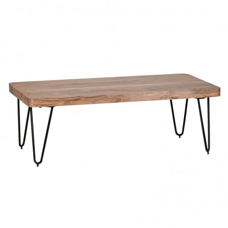 Wohnling Couchtisch BAGLI Massiv-Holz Akazie 115 cm breit Wohnzimmer-Tisch Design Metallbeine Landhaus-Stil Beistelltisch