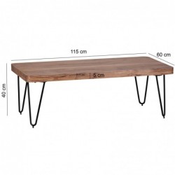 Wohnling Couchtisch BAGLI Massiv-Holz Akazie 115 cm breit Wohnzimmer-Tisch Design Metallbeine Landhaus-Stil Beistelltisch