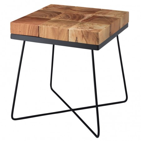 Wohnling Beistelltisch 45 x 45 x 51 cm Akazie Massivholz mit Metallgestell | Industrial Anstelltisch Quadratisch Massiv Holz