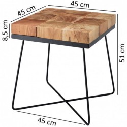 Wohnling Beistelltisch 45 x 45 x 51 cm Akazie Massivholz mit Metallgestell | Industrial Anstelltisch Quadratisch Massiv Holz