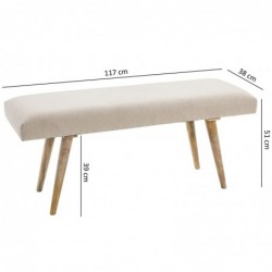 Wohnling Sitzbank Stoff / Massivholz Bank Beige 117x51x38 cm im Retro Stil | 2er Polsterbank Flur | Gepolsterte Stoffbank Ess