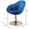 Wohnling Loungesessel SIRAN Samt Blau / Gold 70x79x70 cm Design Drehstuhl | Clubsessel Polsterstuhl mit Armlehne | Drehsessel