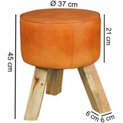 Wohnling Design Sitzhocker WL5.102 Holz 37x45x37 cm Modern Fußhocker Rund | Turnbock Lederhocker Holzbeine | Kleiner Hocker M