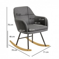 Wohnling Schaukelstuhl Dunkelgrau 71x76x70cm Design Relaxsessel Malmo-Stoff / Holz | Schwingsessel mit Gestell | Polster Rela