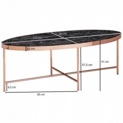 Wohnling Design Couchtisch Marmor Optik Schwarz - Oval 110 x 56 cm mit Kupfer Metallgestell | Großer Wohnzimmertisch | Lounge