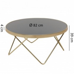 Wohnling Couchtisch Ø 82 cm Schwarz / matt Gold Beistelltisch Metall/Glas | Tisch mit Glasplatte | Ablagetisch modern | Große