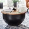 Wohnling Couchtisch Mango 60x34x60 cm Massivholz Metall Tisch Schwarz Industrial Rund | Design Wohnzimmertisch mit Stauraum |