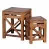 Wohnling 2er Set Beistelltisch PALI Massiv-Holz Sheesham Wohnzimmer-Tisch Design dunkel-braun Landhaus-Stil Couchtisch