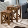 Wohnling 2er Set Beistelltisch PALI Massiv-Holz Sheesham Wohnzimmer-Tisch Design dunkel-braun Landhaus-Stil Couchtisch