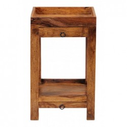 Wohnling Beistelltisch MUMBAI Massiv-Holz Sheesham 65 cm Wohnzimmer-Tisch mit 2 Schubladen Design Landhaus-Stil Telefontisch