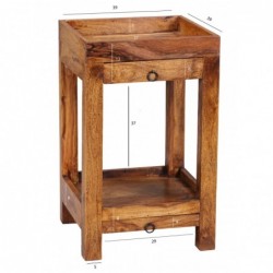 Wohnling Beistelltisch MUMBAI Massiv-Holz Sheesham 65 cm Wohnzimmer-Tisch mit 2 Schubladen Design Landhaus-Stil Telefontisch