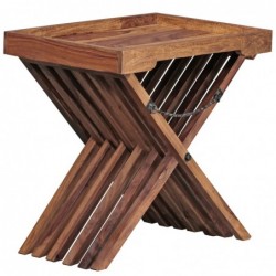 Wohnling Beistelltisch MUMBAI Massivholz Sheesham Design Klapptisch Serviertablett und Tisch-Gestell klappbar Landhaus-Stil