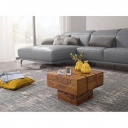 Wohnling Beistelltisch LUCCA Massivholz Sheesham Wohnzimmertisch 44 x 44 x 30 cm Couchtisch Massiv Landhaus Cube quadratisch