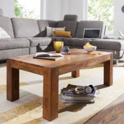 Wohnling Couchtisch  Massiv-Holz Sheesham 110cm breit Wohnzimmer-Tisch Design dunkel-braun Landhaus-Stil Beistelltisch