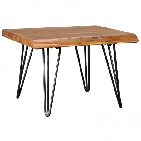 Wohnling Design Couchtisch Massivholz Tisch Baumkante 56 x 38 x 51 cm | Sheesham Holztisch mit Metallbeinen | Wohnzimmertisch