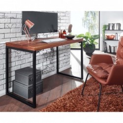 Wohnling Schreibtisch Sheesham Massivholz / Metall 117x59x76,5 cm Computertisch | Design Bürotisch Klein Dunkel | Laptoptisch