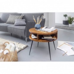 Wohnling Couchtisch Sheesham Massivholz / Metall 60x45x60 cm Tisch Wohnzimmer | Design Beistelltisch mit Ablage | Kleiner Woh