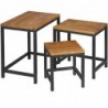 Wohnling 3er Set Design Beistelltisch AKOLA Sheesham Satztisch Metallbeine | Tischset 3 teilig Materialmix | Couchtisch aus M