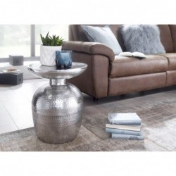 Wohnling Beistelltisch Aluminium 36,5x46x36,5 cm Dekotisch Silber orientalisch rund | Designer Ablagetisch Metall modern | An