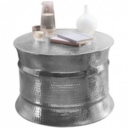 Wohnling Couchtisch 62x41x62cm Aluminium Silber Beistelltisch orientalisch rund | Flacher Hammerschlag Sofatisch Metall | Des