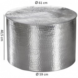 Wohnling Couchtisch 61 x 40,5 x 61 cm Aluminium Silbern Beistelltisch Orientalisch Rund | Flacher Hammerschlag Sofatisch Meta