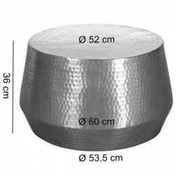 Wohnling Couchtisch 60x36x60 cm Aluminium Beistelltisch Silber Orientalisch Rund | Flacher Hammerschlag Sofatisch Metall | De