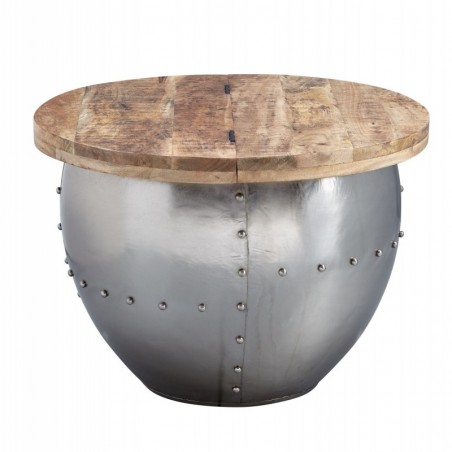 Wohnling Couchtisch Mango Massivholz / Metall 60x43x60 cm Industrial Style Rund | Design Wohnzimmertisch mit Stauraum | Moder
