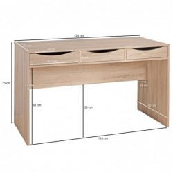 Wohnling Schreibtisch MASSA 120 cm | Design Büro-Tisch in Sonoma Eiche | Moderner Computer-Tisch mit 3 Schubladen und Staurau