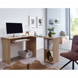 Wohnling Design Schreibtischkombination 140 x 75,5 x 120 cm Sonoma | Schreibtisch mit Regal und Tastaturauszug | Arbeitszimme