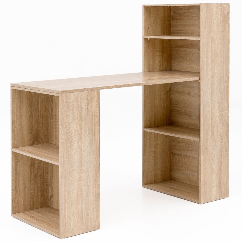 Wohnling Schreibtisch WL5.693 mit Regal 120 x 120 x 53 cm Sonoma Holz Modern | Schreibtischregal Ablagefächer PC Tisch | Comp