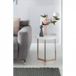 Wohnling Design Beistelltisch Weiß / Kupfer ø 40 cm Tabletttisch Holz Metall | Wohnzimmertisch mit Tablett Sofatisch modern |