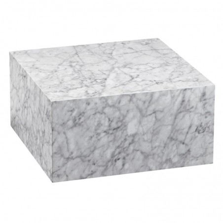 Wohnling Couchtisch MONOBLOC 60x30x60 cm Hochglanz mit Marmor Optik Weiß | Design Wohnzimmertisch Cube Quadratisch | Lounge B