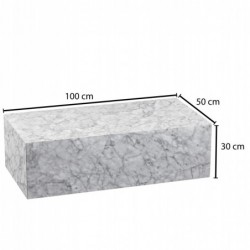 Wohnling Couchtisch 100x30x50 cm MDF Hochglanz mit Marmor Optik Weiß | Design Wohnzimmertisch Rechteckig | Lounge Beistelltis