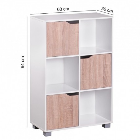 Wohnling Design Bücherregal MASSA Modern Holz Weiß mit Türen Sonoma Eiche Standregal freistehend 6 Fächer 60 x 90 x 30 cm