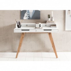 Wohnling Schreibtisch 110 x 85 x 60 cm MDF-Holz skandinavisch weiß matt Arbeitstisch | Design Laptoptisch mit Kabeldurchlass