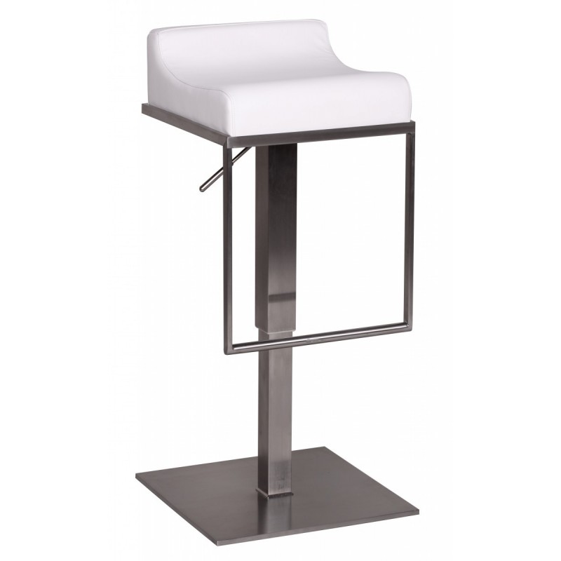 Wohnling Barhocker WL1.290 Weiß Edelstahl höhenverstellbare Sitzhöhe 65 - 89 cm | Design Barstuhl mit Rückenlehne | Bistrohoc