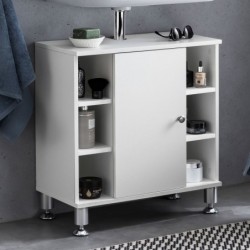 Wohnling Waschbeckenunterschrank 60 x 64 x 32 cm Weiß Badschrank mit Tür | Holz Unterschrank Waschbecken Badezimmer | Waschti