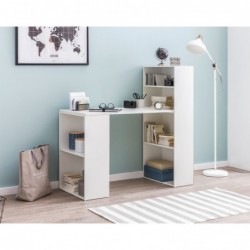 Wohnling Schreibtisch WL5.692 mit Regal 120 x 120 x 53 cm Weiß Matt Holz Modern | Schreibtischregal Ablagefächer PC Tisch | C