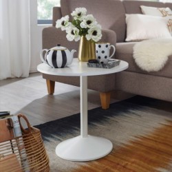 Wohnling Design Beistelltisch Weiß Holz Optik Rund Ø 48cm | Kleiner Couchtisch | Moderner Wohnzimmertisch | Sofatisch