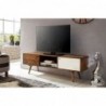 Wohnling TV Lowboard REPA 140 cm Massiv-Holz Sheesham Landhaus 2 Türen u. Fach | HiFi Regal braun / weiß 4 Füße | Fernseher K