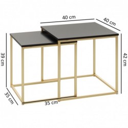 Wohnling Satztisch CHUR Schwarz / Gold Beistelltisch MDF / Metall | Couchtisch Set aus 2 Tischen | Kleiner Wohnzimmertisch |
