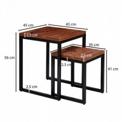 Wohnling Satztisch Sheesham Massivholz / Metall | Design Beistelltisch 2er Set | Couchtisch Set aus zwei Tischen | Kleiner Wo