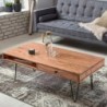 Wohnling Couchtisch BAGLI Massiv-Holz Akazie 120 cm breit Wohnzimmer-Tisch Design Metallbeine Landhaus-Stil Beistelltisch